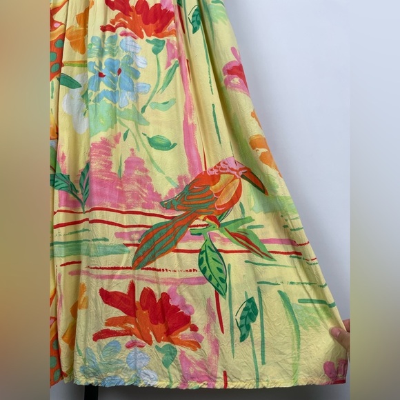 JAMS WORLD Yellow Parrot Bird Floral Tropical Art to Wear Maxi Dress - Picture 4 of 11